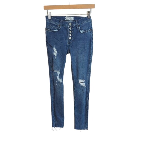 Free People Button Fly Fray Mid Rise Distressed Jeans | Size 26 - Picture 1 of 8